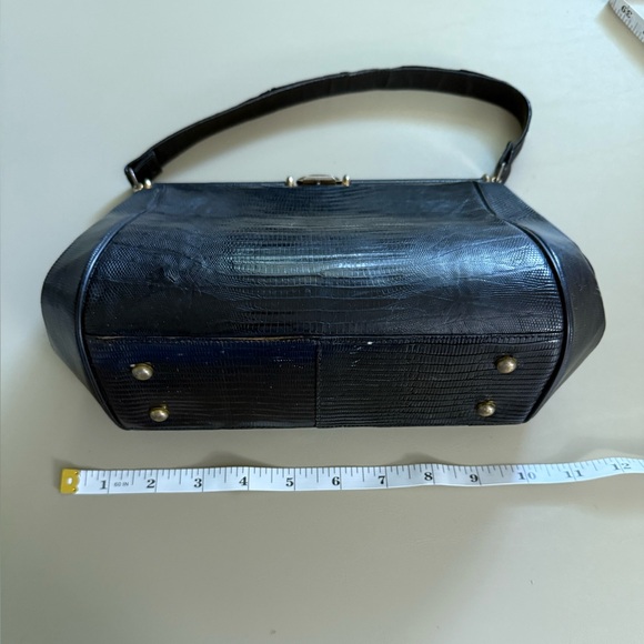 Vintage, 50’s, 60s, black, lizard skin bag, rockabilly, handbag. - Picture 7 of 11